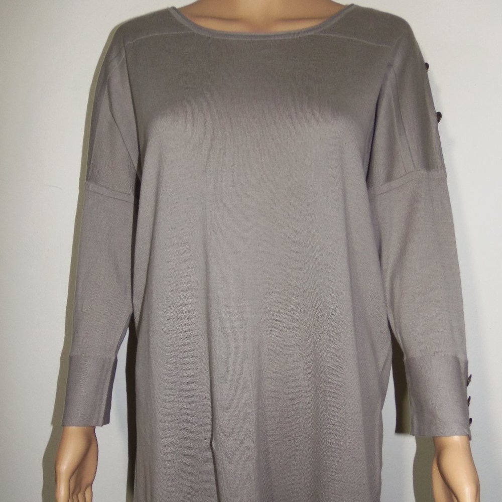 Simply Noelle Brass Button Cotton Knit 3/4 Sleeve Tunic Top - TAUPE